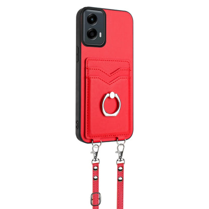 For Motorola Moto G Play 2024 5G R20 Crossbody Rope Ring Card Holder Phone Case(Red) - Motorola Cases by buy2fix | Online Shopping UK | buy2fix