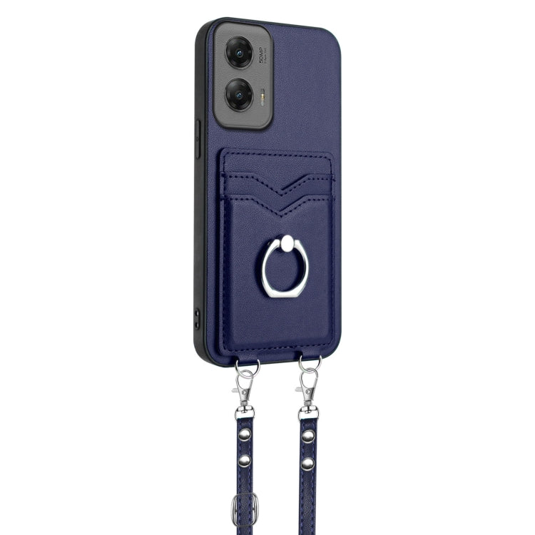 For Motorola Moto G Stylus 5G 2024 R20 Crossbody Rope Ring Card Holder Phone Case(Blue) - Motorola Cases by buy2fix | Online Shopping UK | buy2fix