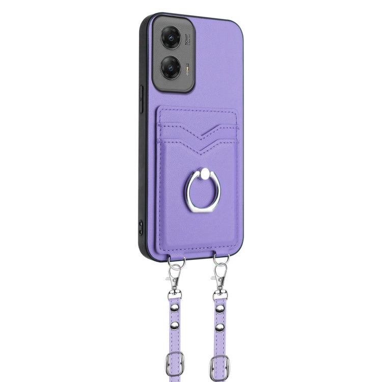 For Motorola Moto G Stylus 5G 2024 R20 Crossbody Rope Ring Card Holder Phone Case(Purple) - Motorola Cases by buy2fix | Online Shopping UK | buy2fix