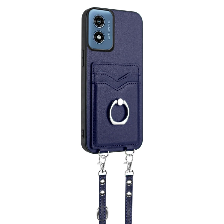 For Motorola Moto G Play 2024 4G R20 Crossbody Rope Ring Card Holder Phone Case(Blue) - Motorola Cases by buy2fix | Online Shopping UK | buy2fix