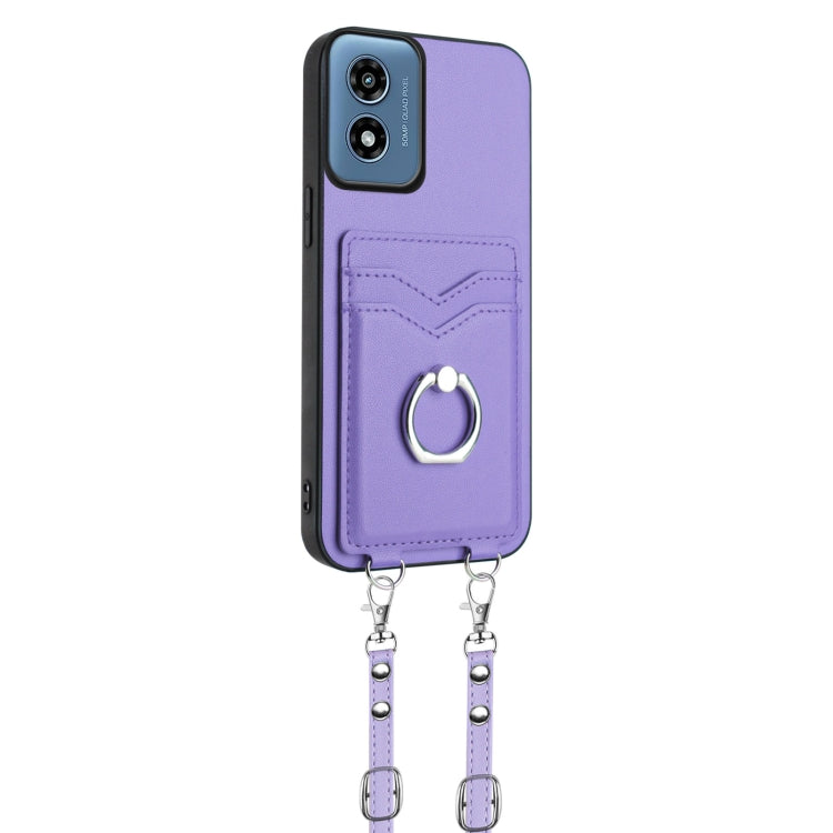 For Motorola Moto G Play 2024 4G R20 Crossbody Rope Ring Card Holder Phone Case(Purple) - Motorola Cases by buy2fix | Online Shopping UK | buy2fix