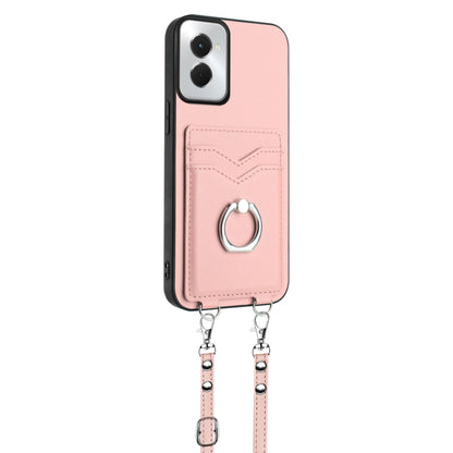 For Motorola Moto G Power 5G 2024 R20 Crossbody Rope Ring Card Holder Phone Case(Pink) - Motorola Cases by buy2fix | Online Shopping UK | buy2fix