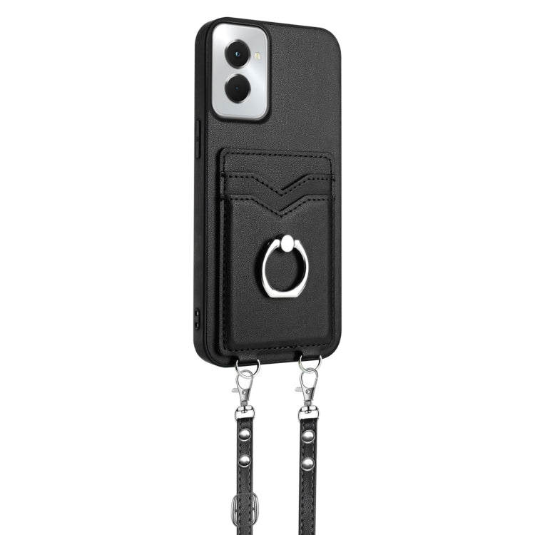 For Motorola Moto G Power 5G 2024 R20 Crossbody Rope Ring Card Holder Phone Case(Black) - Motorola Cases by buy2fix | Online Shopping UK | buy2fix