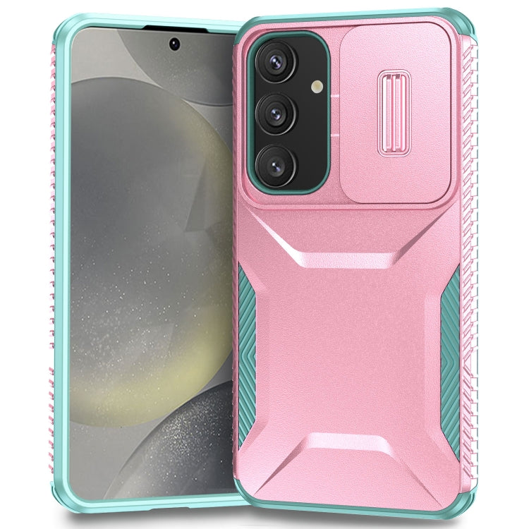 For Samsung Galaxy S25 5G / S24 5G Sliding Camshield Phone Case(Pink + Grey Green) - Galaxy S24 5G Cases by buy2fix | Online Shopping UK | buy2fix