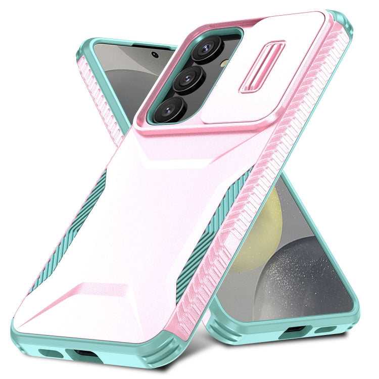 For Samsung Galaxy S25 5G / S24 5G Sliding Camshield Phone Case(Pink + Grey Green) - Galaxy S24 5G Cases by buy2fix | Online Shopping UK | buy2fix