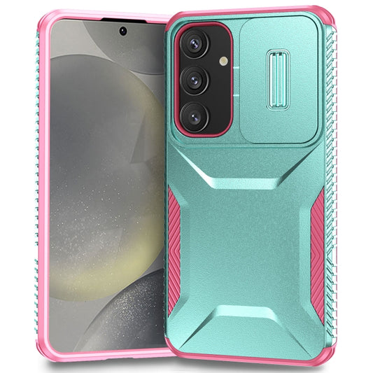For Samsung Galaxy S25 5G / S24 5G Sliding Camshield Phone Case(Grey Green + Pink) by buy2fix