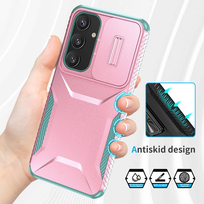 For Samsung Galaxy S25+ 5G / S24+ 5G Sliding Camshield Phone Case(Pink + Grey Green) by buy2fix