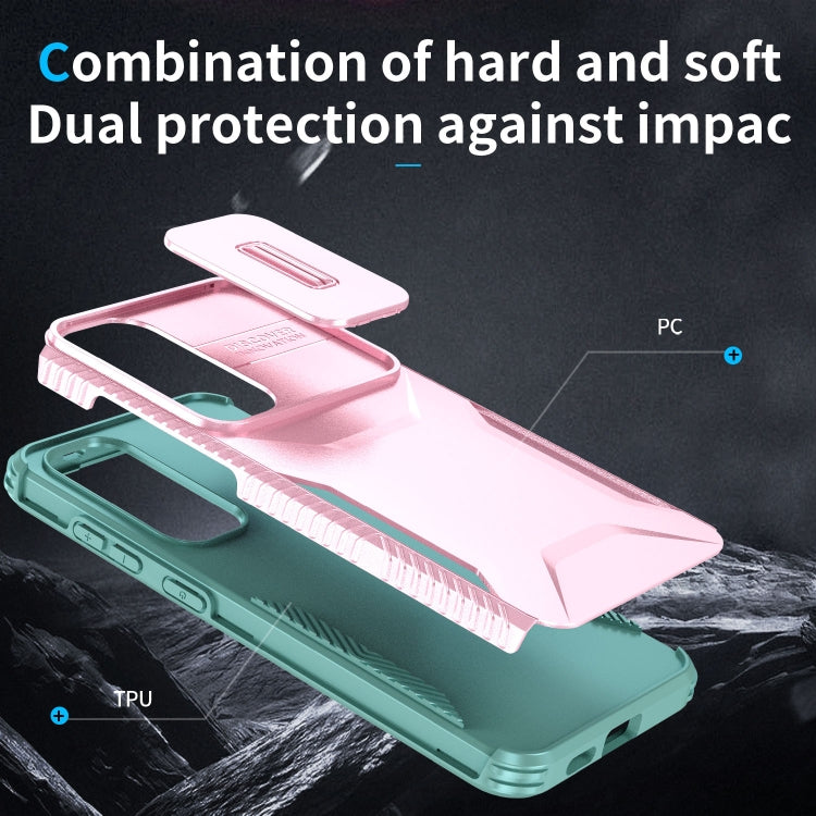 For Samsung Galaxy S25+ 5G / S24+ 5G Sliding Camshield Phone Case(Pink + Grey Green) by buy2fix