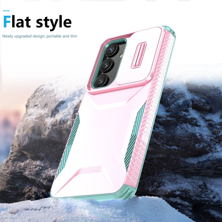 For Samsung Galaxy S25+ 5G / S24+ 5G Sliding Camshield Phone Case(Pink + Grey Green) by buy2fix