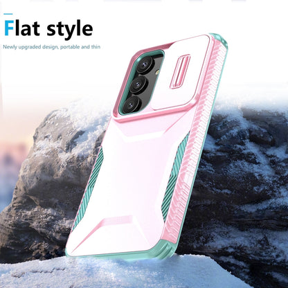 For Samsung Galaxy S25+ 5G / S24+ 5G Sliding Camshield Phone Case(Pink + Grey Green) by buy2fix