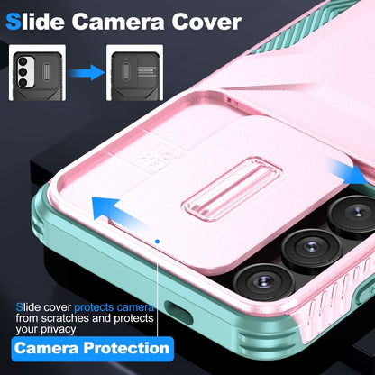 For Samsung Galaxy S25+ 5G / S24+ 5G Sliding Camshield Phone Case(Pink + Grey Green) by buy2fix