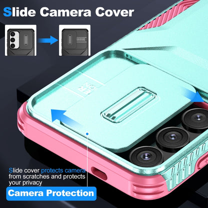 For Samsung Galaxy S25+ 5G / S24+ 5G Sliding Camshield Phone Case(Grey Green + Pink) by buy2fix