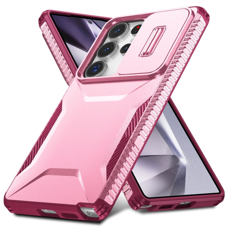 For Samsung Galaxy S25 Ultra 5G Sliding Camshield Phone Case(Pink + Rose Red) by buy2fix