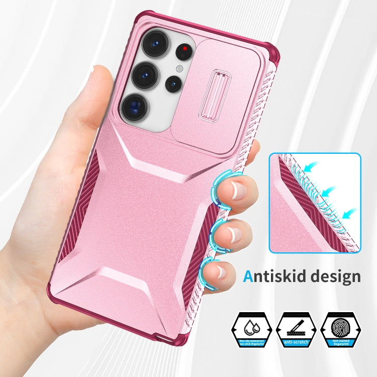 For Samsung Galaxy S25 Ultra 5G Sliding Camshield Phone Case(Pink + Rose Red) by buy2fix