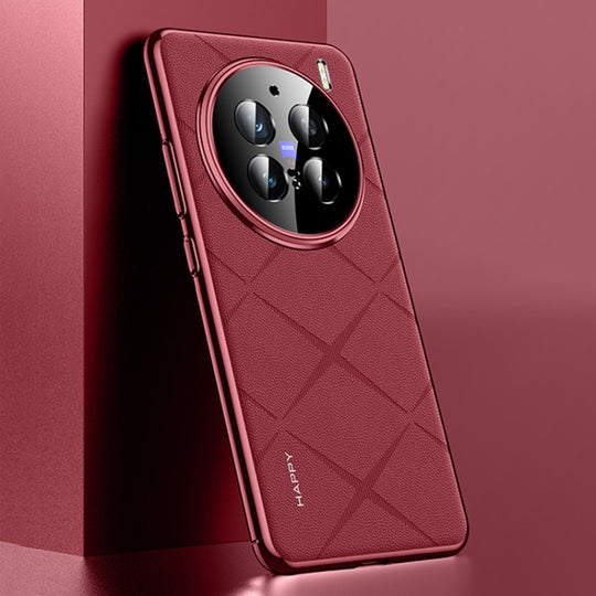 For vivo X200 Pro Plain Leather PC Phone Case(Wine Red)