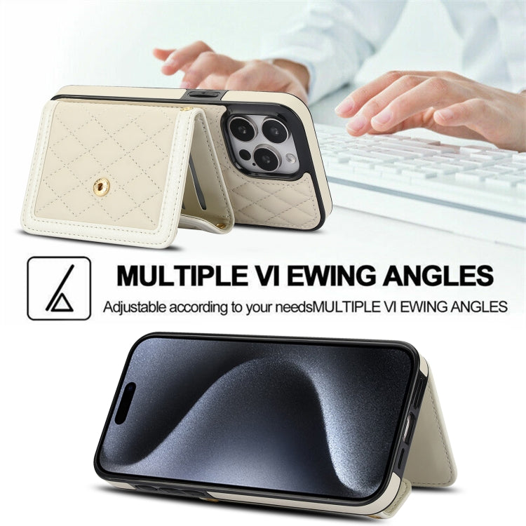 For iPhone 11 Pro Splicing Rhombic Texture Card Bag Phone Case with Long Lanyard(Beige) - iPhone 11 Pro Cases by buy2fix | Online Shopping UK | buy2fix