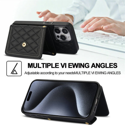 For iPhone 11 Pro Splicing Rhombic Texture Card Bag Phone Case with Long Lanyard(Black) - iPhone 11 Pro Cases by buy2fix | Online Shopping UK | buy2fix