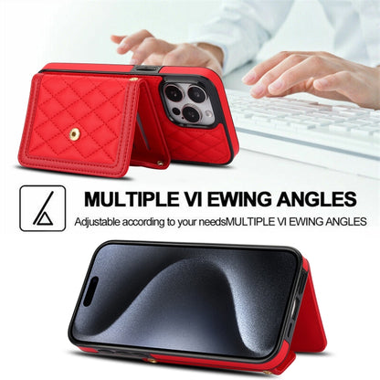 For iPhone 13 / 14 Splicing Rhombic Texture Card Bag Phone Case with Long Lanyard(Red) - iPhone 14 Cases by buy2fix | Online Shopping UK | buy2fix