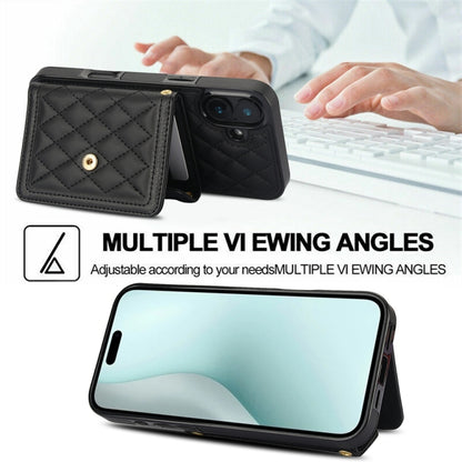 For iPhone 16 Plus Splicing Rhombic Texture Card Bag Phone Case with Long Lanyard(Black) - iPhone 16 Plus Cases by buy2fix | Online Shopping UK | buy2fix