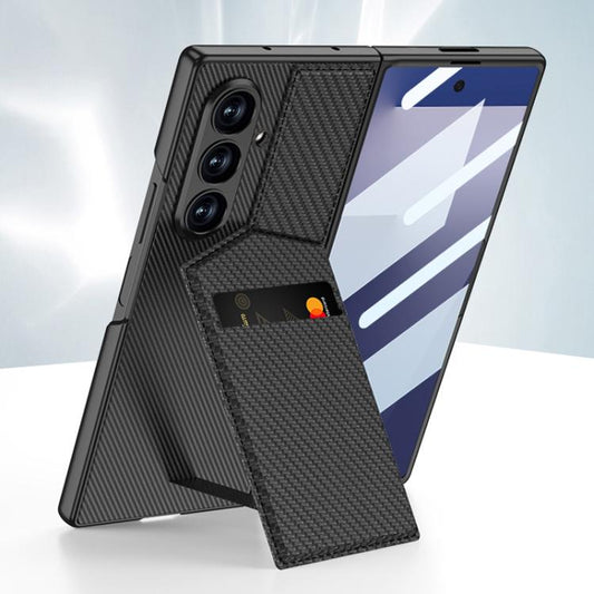 For Samsung Galaxy Z Fold7 5G GKK Integrated Rotor Bracket Recessed Card Bag Phone Case(Carbon Fibre Texture) - Galaxy Z Fold7 5G Cases by GKK | Online Shopping UK | buy2fix