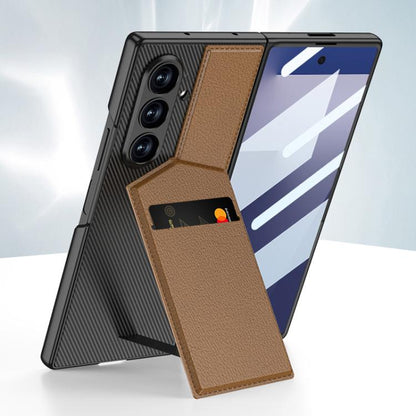 For Samsung Galaxy Z Fold7 5G GKK Integrated Rotor Bracket Recessed Card Bag Phone Case(Brown) - Galaxy Z Fold7 5G Cases by GKK | Online Shopping UK | buy2fix