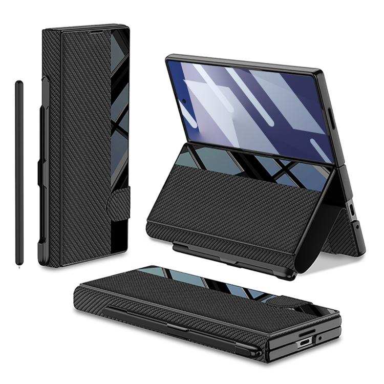 For Samsung Galaxy Z Fold7 5G GKK Integrated Full Coverage Flip Phone Case with Pen Slot, Not Included Pen(Carbon Fibre Black) - Galaxy Z Fold7 5G Cases by GKK | Online Shopping UK | buy2fix