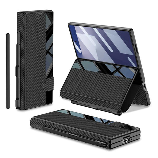 For Samsung Galaxy Z Fold7 5G GKK Integrated Full Coverage Flip Phone Case with Pen Slot, Not Included Pen(Carbon Fibre Black) - Galaxy Z Fold7 5G Cases by GKK | Online Shopping UK | buy2fix