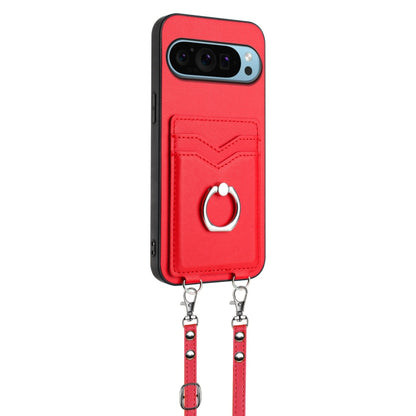 For Google Pixel 9 Pro XL R20 Crossbody Rope Ring Card Holder Phone Case(Red) - Google Cases by buy2fix | Online Shopping UK | buy2fix