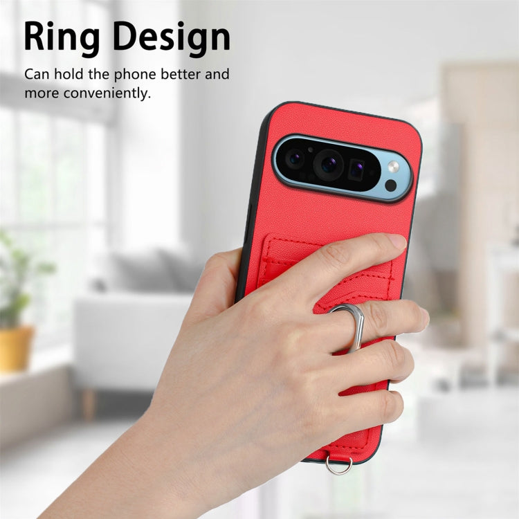 For Google Pixel 9 Pro XL R20 Crossbody Rope Ring Card Holder Phone Case(Red) - Google Cases by buy2fix | Online Shopping UK | buy2fix