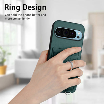 For Google Pixel 9 Pro XL R20 Crossbody Rope Ring Card Holder Phone Case(Green) - Google Cases by buy2fix | Online Shopping UK | buy2fix