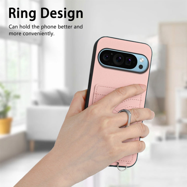 For Google Pixel 9 / 9 Pro R20 Crossbody Rope Ring Card Holder Phone Case(Pink) - Google Cases by buy2fix | Online Shopping UK | buy2fix