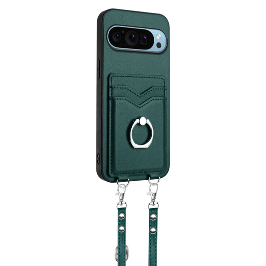 For Google Pixel 9 / 9 Pro R20 Crossbody Rope Ring Card Holder Phone Case(Green) by buy2fix