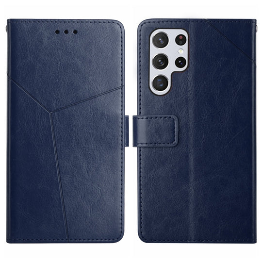 For Samsung Galaxy S25 Ultra 5G Y-shaped Pattern Flip Leather Phone Case(Blue)