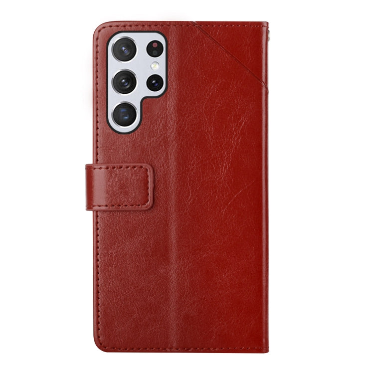 For Samsung Galaxy S25 Ultra 5G Y-shaped Pattern Flip Leather Phone Case(Brown) - Galaxy S25 Ultra 5G Cases by buy2fix | Online Shopping UK | buy2fix