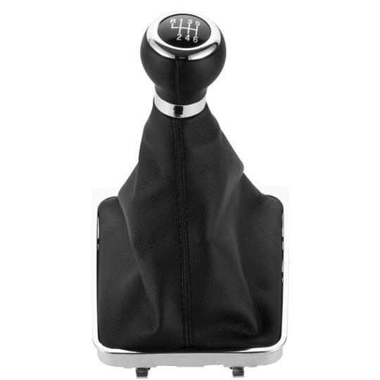 For Volkswagen Passat B6 2005-2011 Car Gear Lever Hand Ball Leather Gear Shift Knob with Chrome Frame, Style:6 Speed