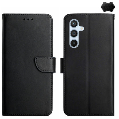 For Samsung Galaxy S24 FE HT02 Genuine Leather Fingerprint-proof Flip Phone Case(Black) - Galaxy S24 FE 5G Cases by buy2fix | Online Shopping UK | buy2fix