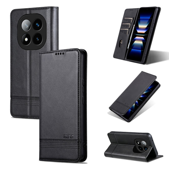 For Redmi Note 14 Pro 5G AZNS Magnetic Calf Texture Flip Leather Phone Case(Black)