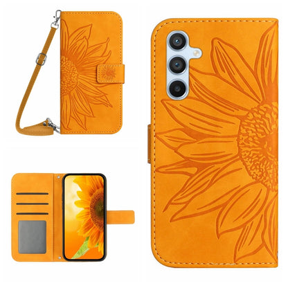 For Samsung Galaxy S25 5G Skin Feel Sun Flower Embossed Flip Leather Phone Case with Lanyard(Yellow) - Galaxy S25 5G Cases by buy2fix | Online Shopping UK | buy2fix