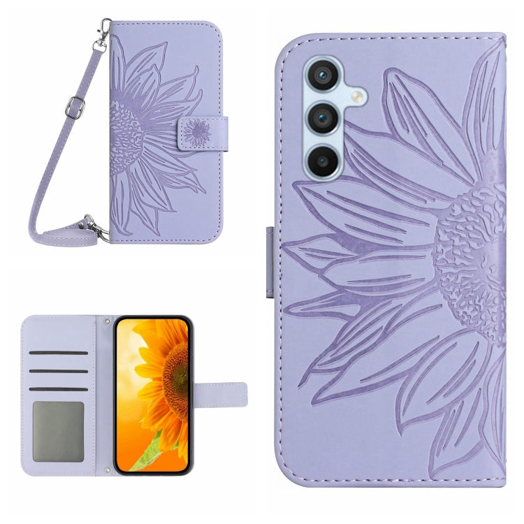 For Samsung Galaxy S25+ 5G Skin Feel Sun Flower Embossed Flip Leather Phone Case with Lanyard(Purple) - Galaxy S25+ 5G Cases by buy2fix | Online Shopping UK | buy2fix