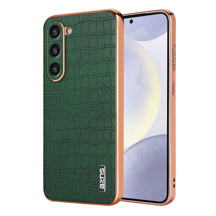 For Samsung Galaxy S23 5G AZNS Electroplated Frame Crocodile Texture Full Coverage Phone Case(Green) by AZNS