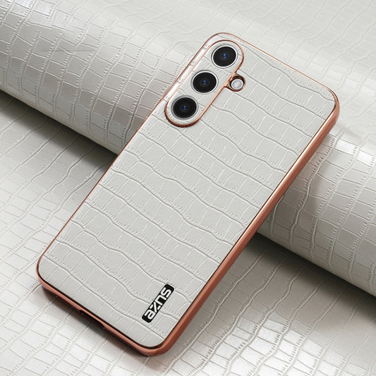 For Samsung Galaxy S25+ 5G AZNS Electroplated Frame Crocodile Texture Full Coverage Phone Case(White) by AZNS