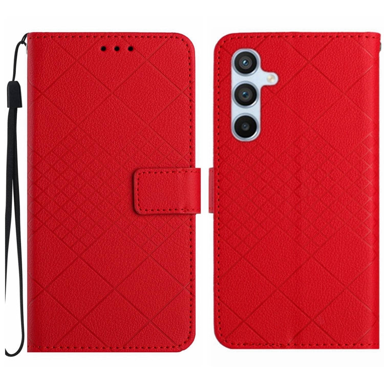 For Samsung Galaxy S25 5G Rhombic Grid Texture Leather Phone Case(Red) - Galaxy S25 5G Cases by buy2fix | Online Shopping UK | buy2fix