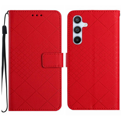 For Samsung Galaxy S25 5G Rhombic Grid Texture Leather Phone Case(Red) - Galaxy S25 5G Cases by buy2fix | Online Shopping UK | buy2fix