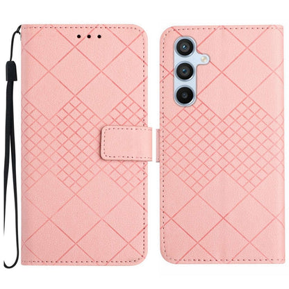 For Samsung Galaxy S25 5G Rhombic Grid Texture Leather Phone Case(Pink) - Galaxy S25 5G Cases by buy2fix | Online Shopping UK | buy2fix