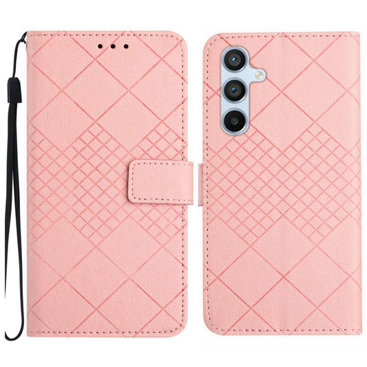 For Samsung Galaxy S25+ 5G Rhombic Grid Texture Leather Phone Case(Pink) by buy2fix