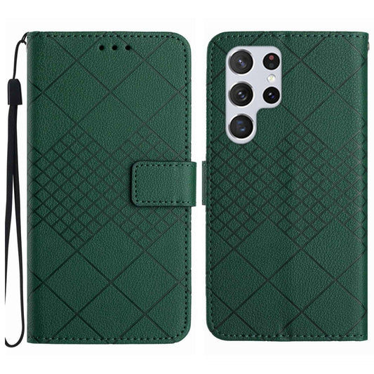 For Samsung Galaxy S25 Ultra 5G Rhombic Grid Texture Leather Phone Case(Green) - Galaxy S25 Ultra 5G Cases by buy2fix | Online Shopping UK | buy2fix