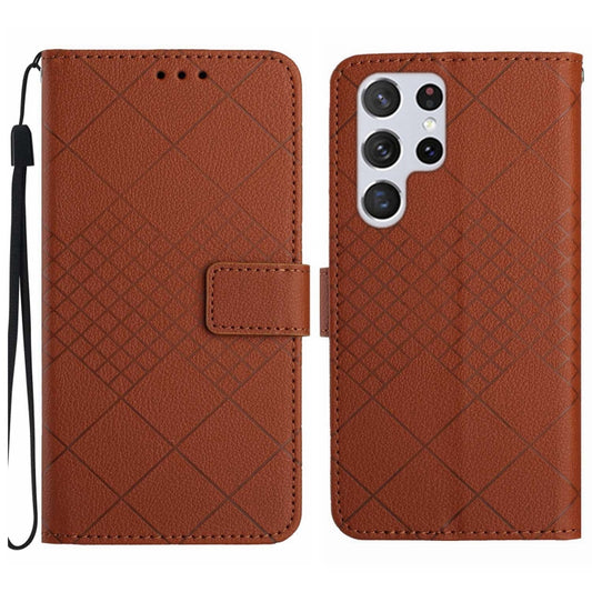 For Samsung Galaxy S25 Ultra 5G Rhombic Grid Texture Leather Phone Case(Brown) - Galaxy S25 Ultra 5G Cases by buy2fix | Online Shopping UK | buy2fix