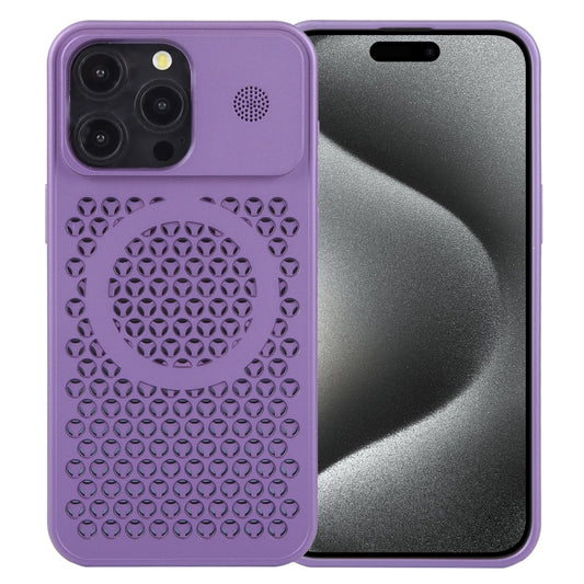 For iPhone 15 Pro Pure Color Honeycomb Aromatherapy MagSafe Phone Case(Purple) - iPhone 15 Pro Cases by buy2fix | Online Shopping UK | buy2fix