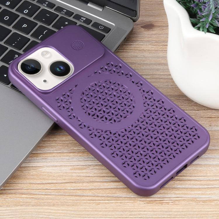 For iPhone 14 Plus Pure Color Honeycomb Aromatherapy MagSafe Phone Case(Purple) - iPhone 14 Plus Cases by buy2fix | Online Shopping UK | buy2fix