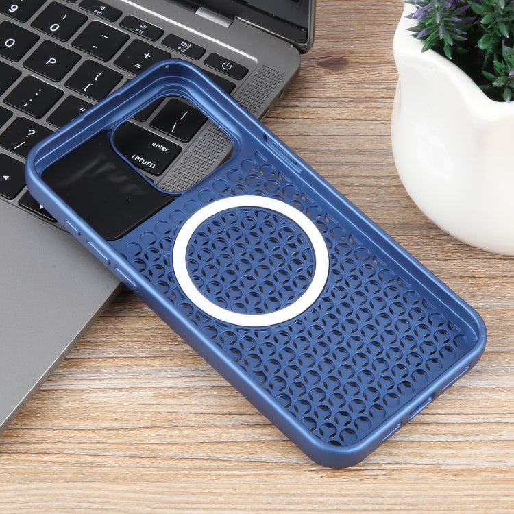 For iPhone 14 Plus Pure Color Honeycomb Aromatherapy MagSafe Phone Case(Blue) - iPhone 14 Plus Cases by buy2fix | Online Shopping UK | buy2fix